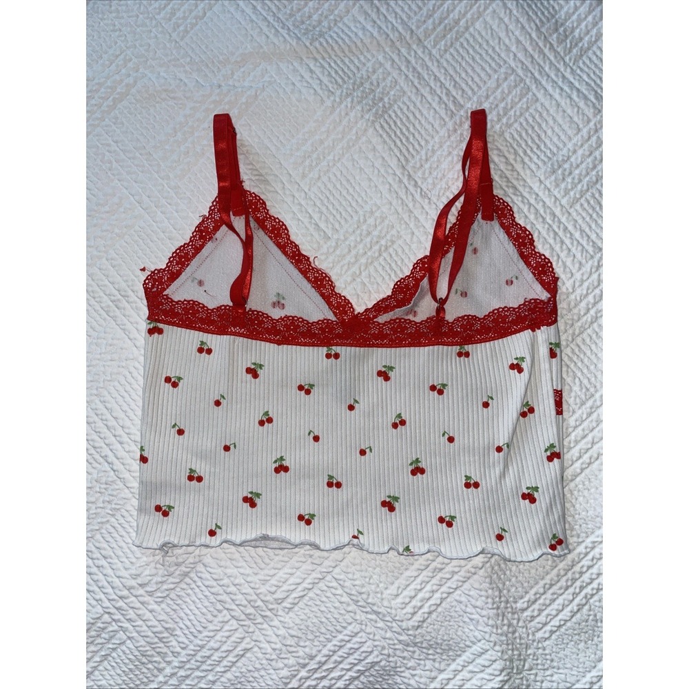 Divided H&M Women's S Tank Halter Lace Adjustable Cropped Cherries Twee 90s Y2K - Picture 4 of 6